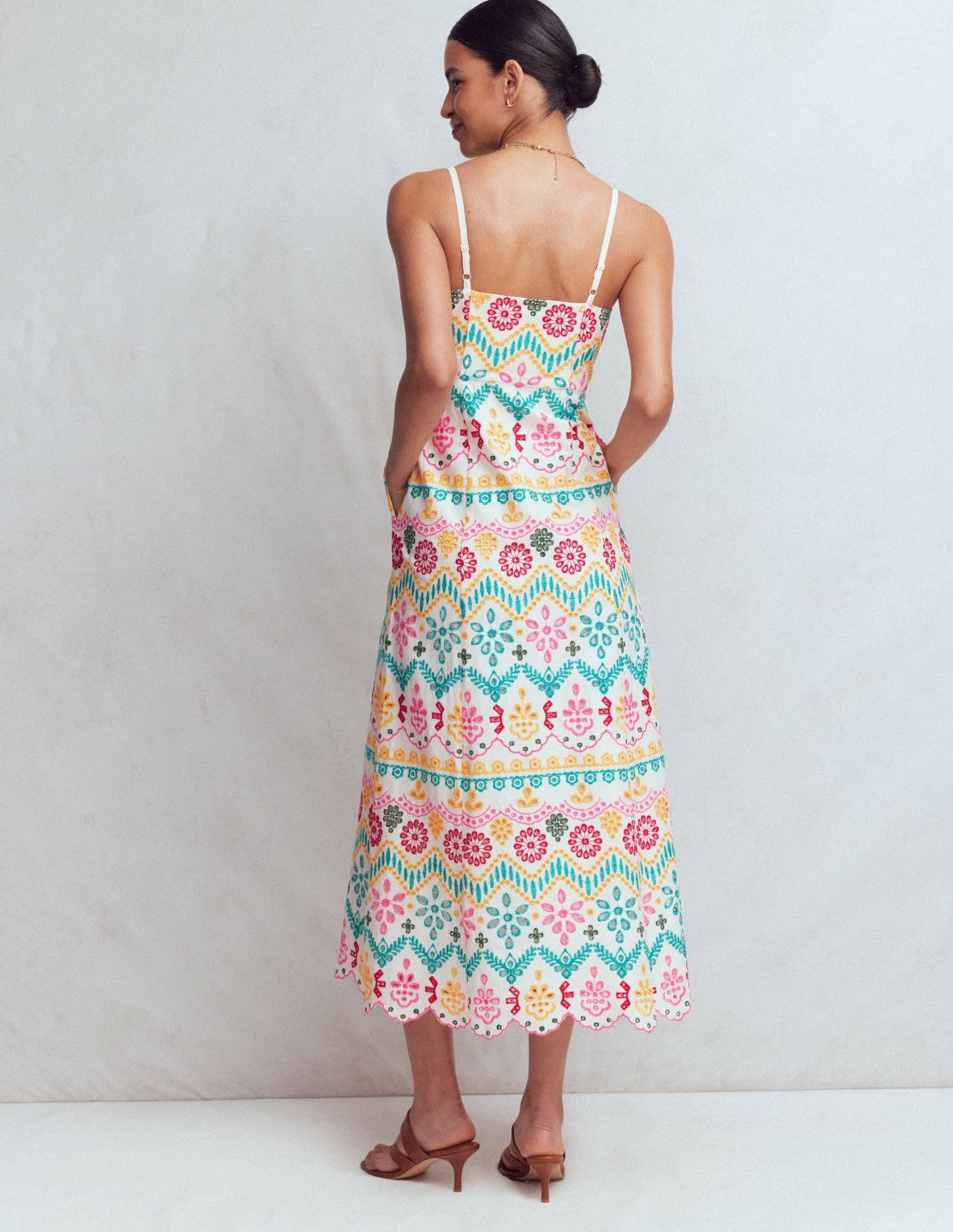 Empire Linen Broderie Dress-Multi Broderie / Boden On sale