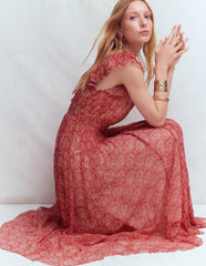 Crinkle Chiffon Maxi Dress-Pink Paradise Gardens / Boden Outlet
