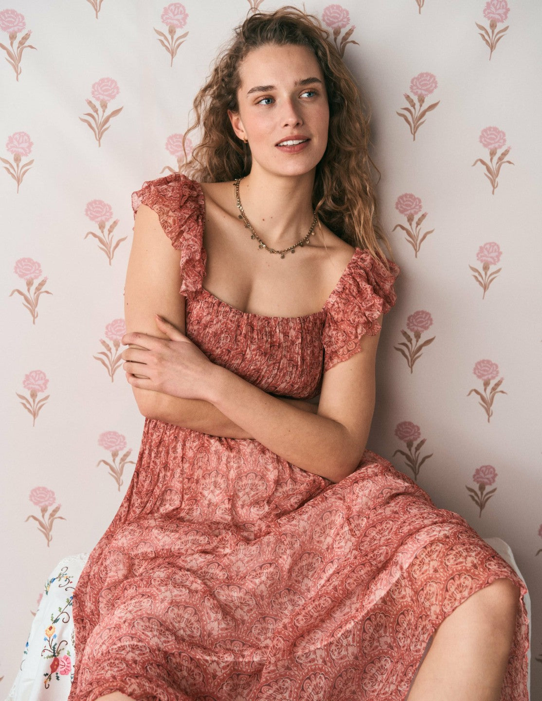 Crinkle Chiffon Maxi Dress-Pink Paradise Gardens / Boden Outlet