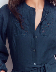 Mae Linen Blend Shirt Dress-Navy / Boden Sale