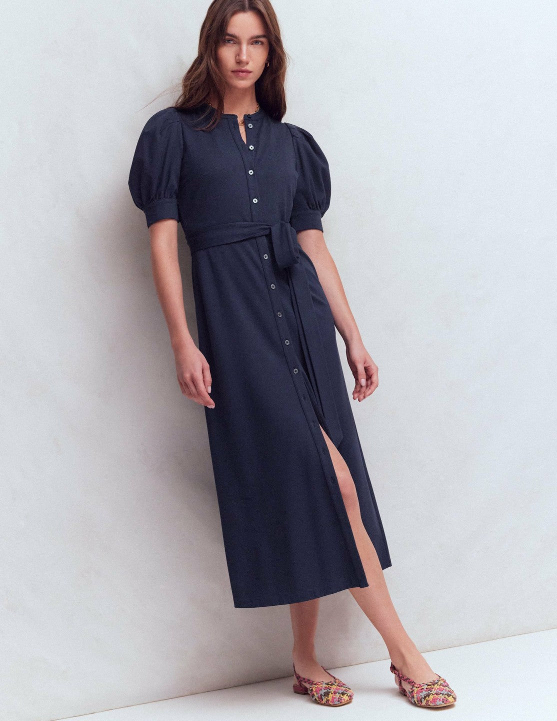 Puff Sleeve Ponte Shirt Dress-Navy / Boden On sale