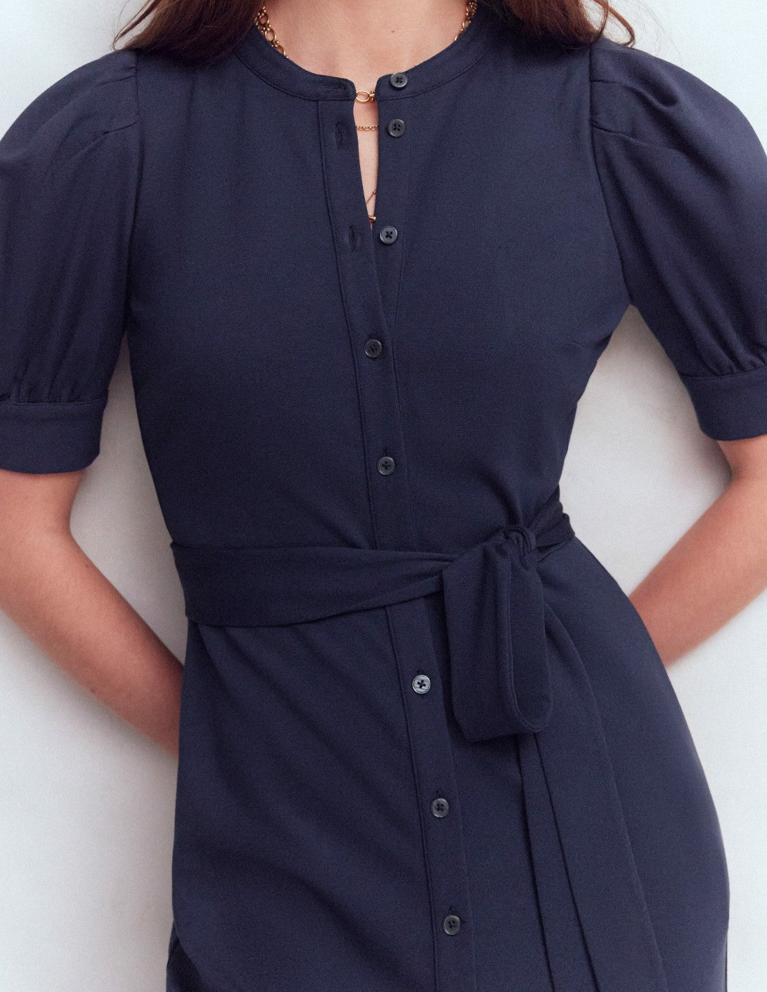 Puff Sleeve Ponte Shirt Dress-Navy / Boden On sale