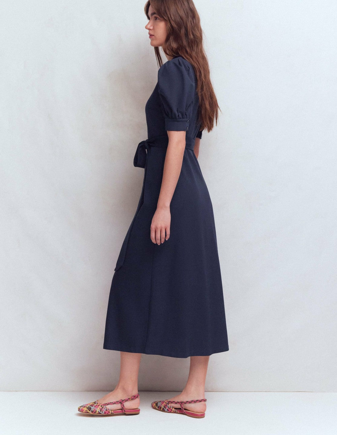 Puff Sleeve Ponte Shirt Dress-Navy / Boden On sale