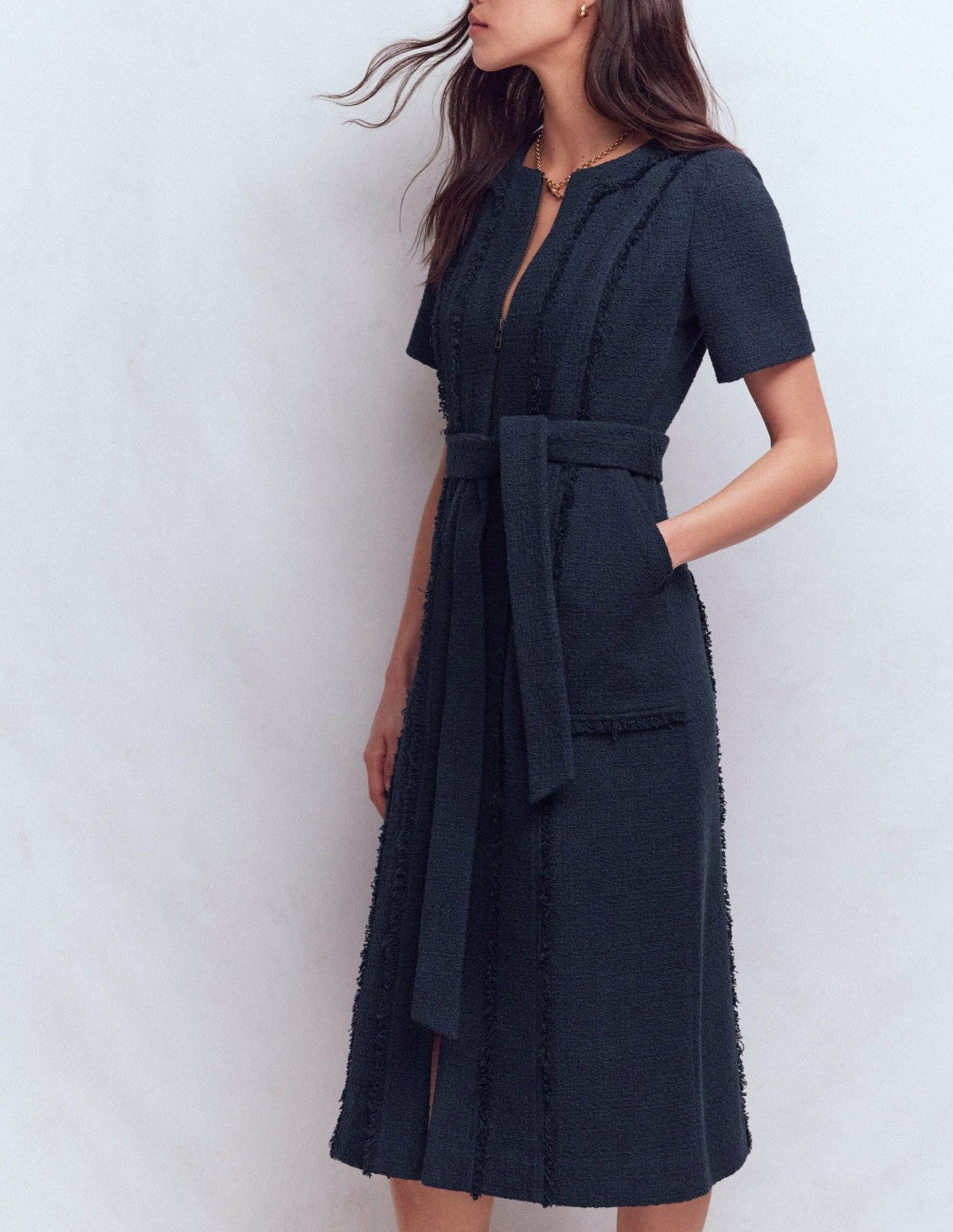 Ruth Zip Texture Dress-Navy / Boden