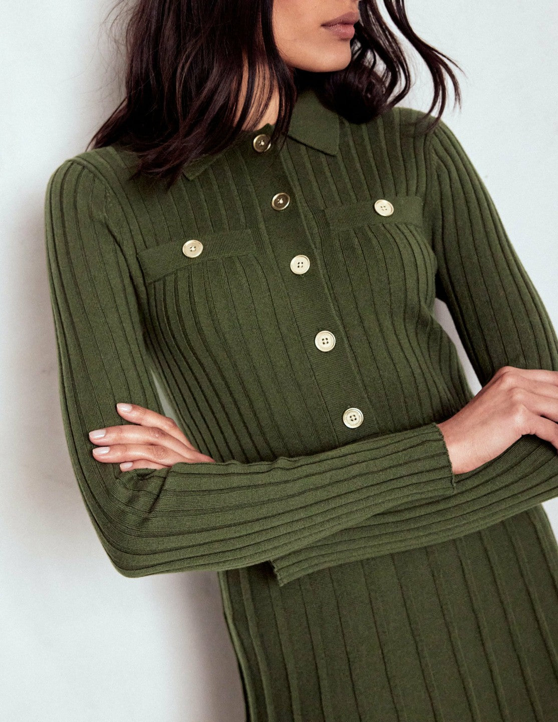 Brönte Knitted Rib Shirt Dress-Woodland Green / Boden Online