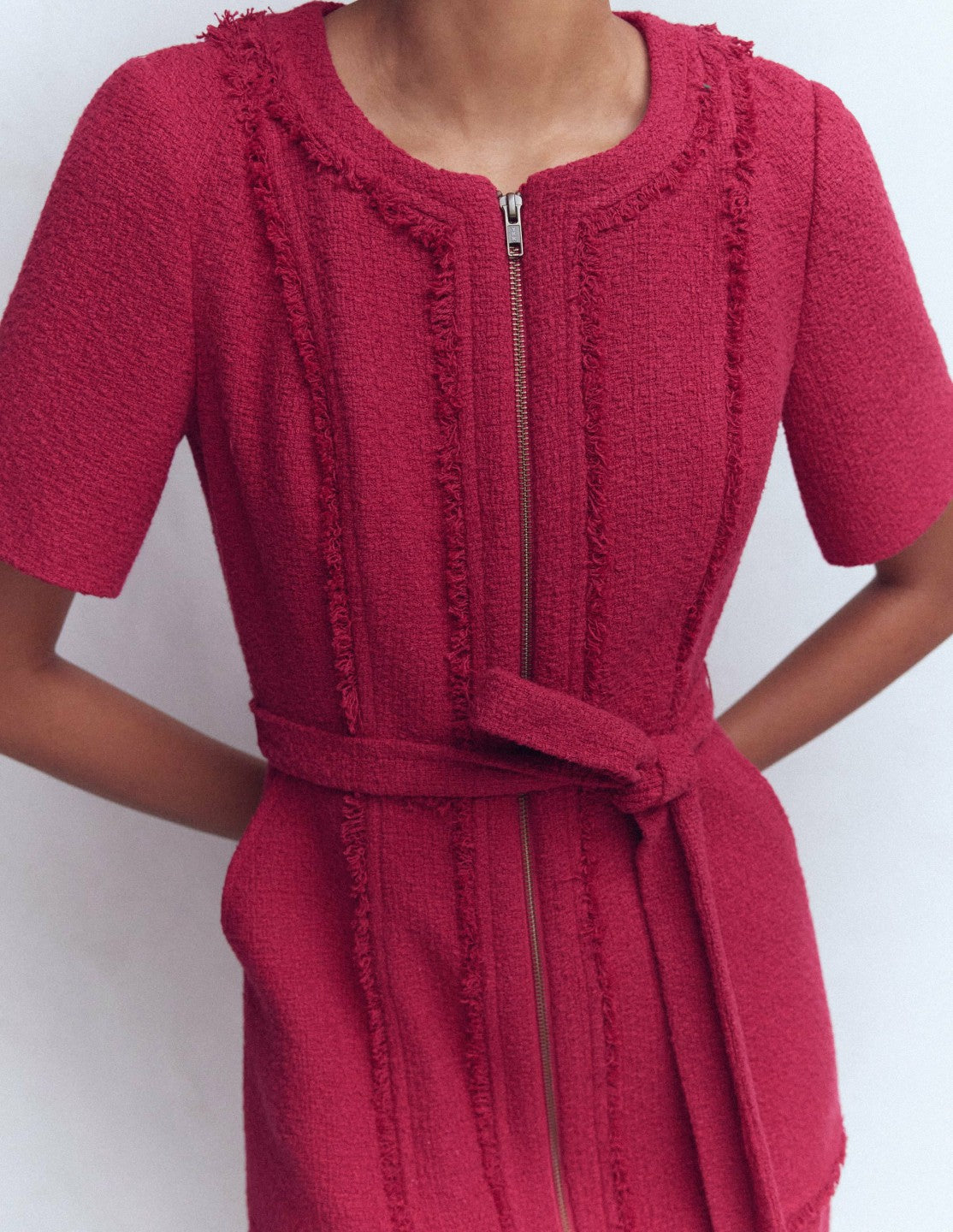Ruth Zip Texture Dress-Berry / Boden Outlet