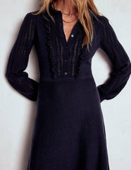 Winifred Frilled Knitted Dress-Navy / Boden Discount