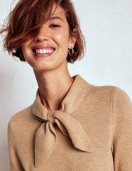 Knitted Bow Dress-Camel Melange / Boden On sale