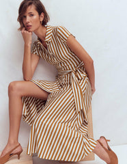 Marcia Jersey Shirt Dress-Cognac and Ivory Stripe / Boden