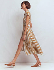 Marcia Jersey Shirt Dress-Cognac and Ivory Stripe / Boden