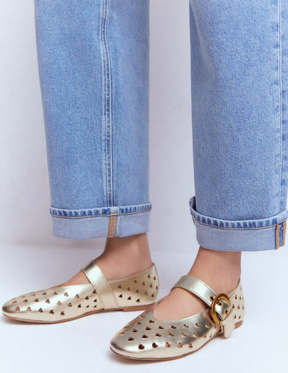 Kylie Flat Buckle Mary Janes-Gold / Boden On sale