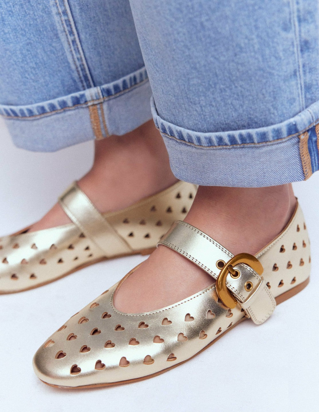 Kylie Flat Buckle Mary Janes-Gold / Boden On sale