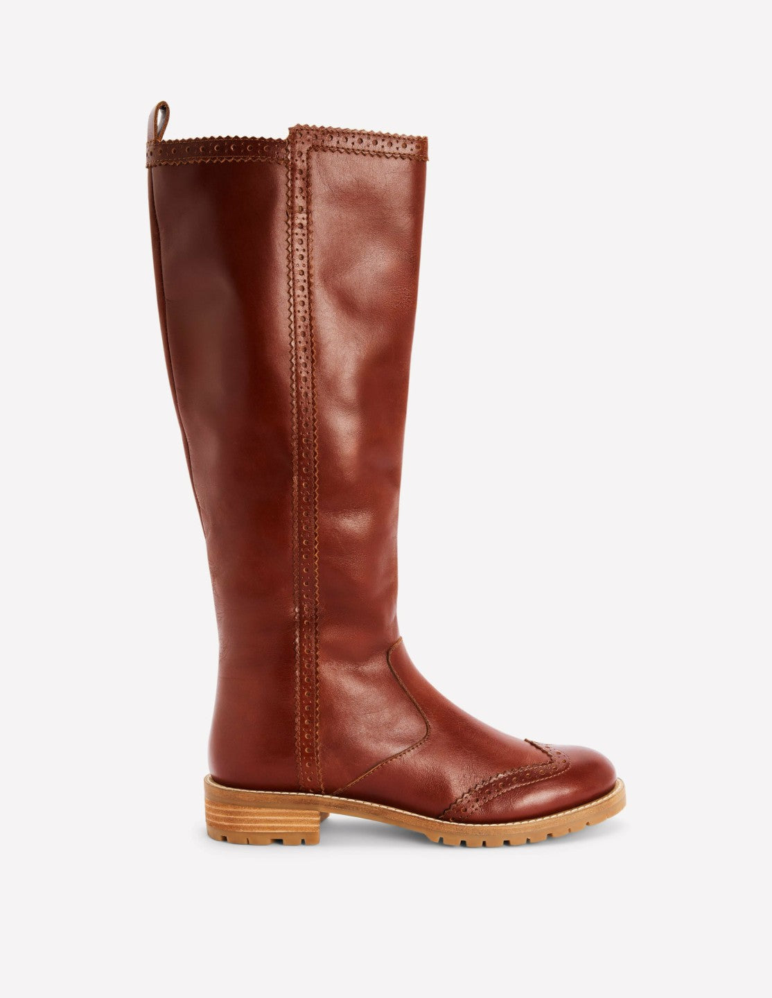 Brogue Detail Knee Boots-Tan / Boden Outlet