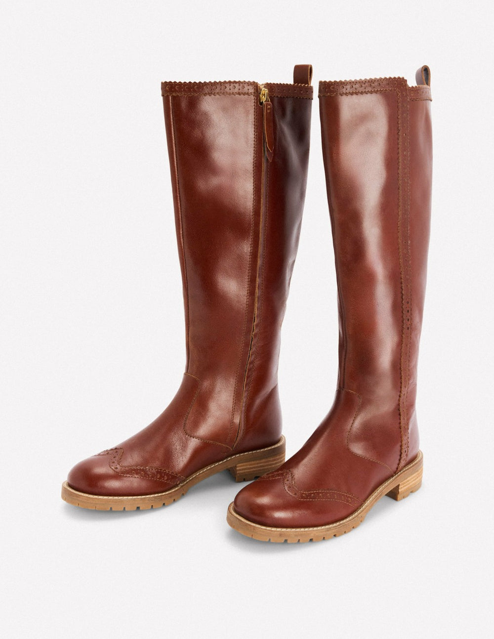 Brogue Detail Knee Boots-Tan / Boden Outlet