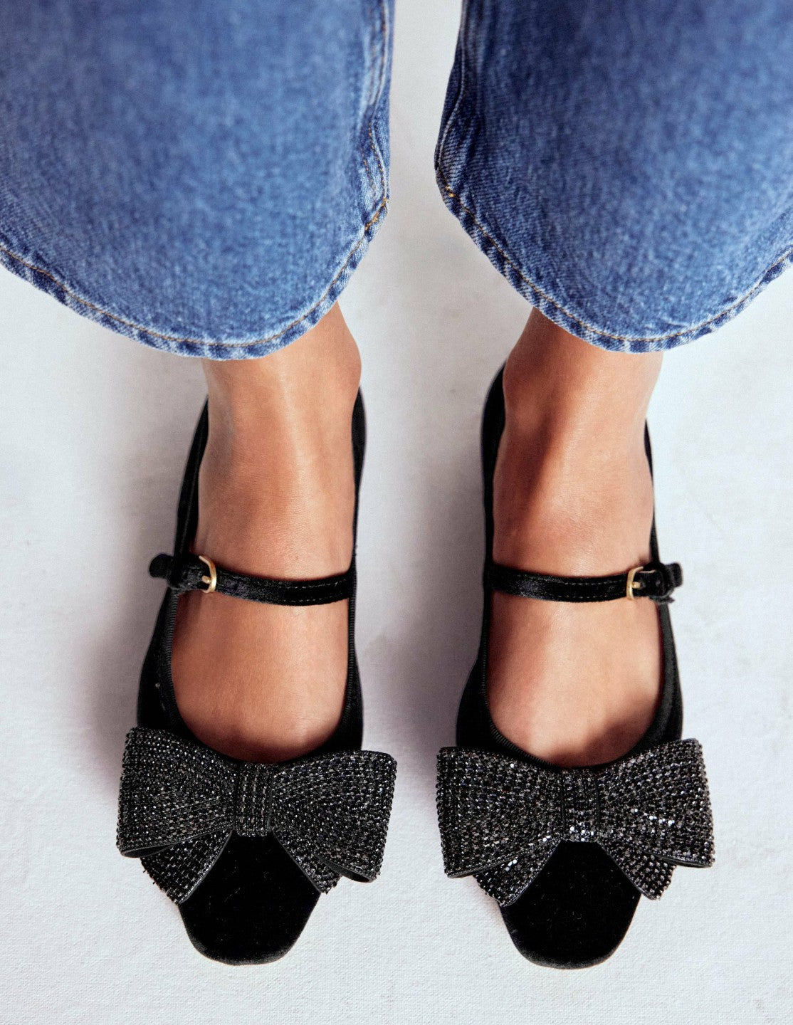 Embellished Bow Mary Jane Flat-Black / Boden On sale