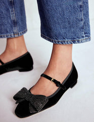 Embellished Bow Mary Jane Flat-Black / Boden On sale