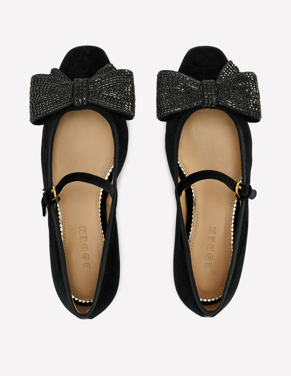 Embellished Bow Mary Jane Flat-Black / Boden On sale