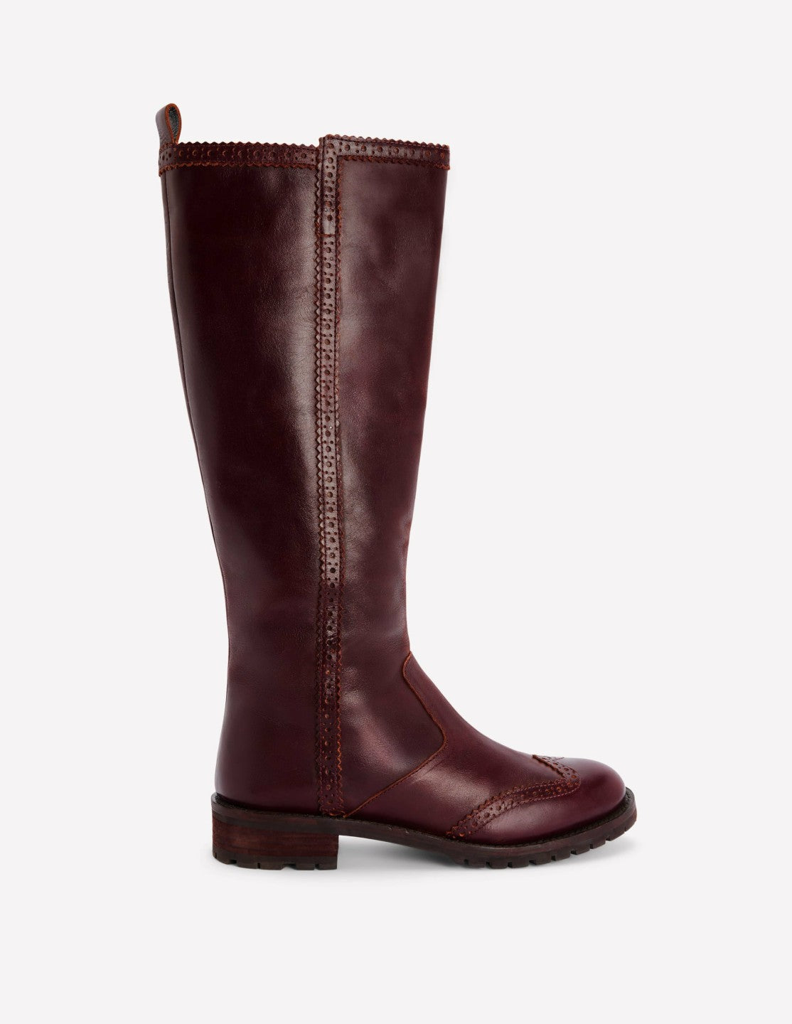 Brogue Detail Knee Boots-Oxblood / Boden Sale