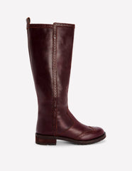 Brogue Detail Knee Boots-Oxblood / Boden Sale