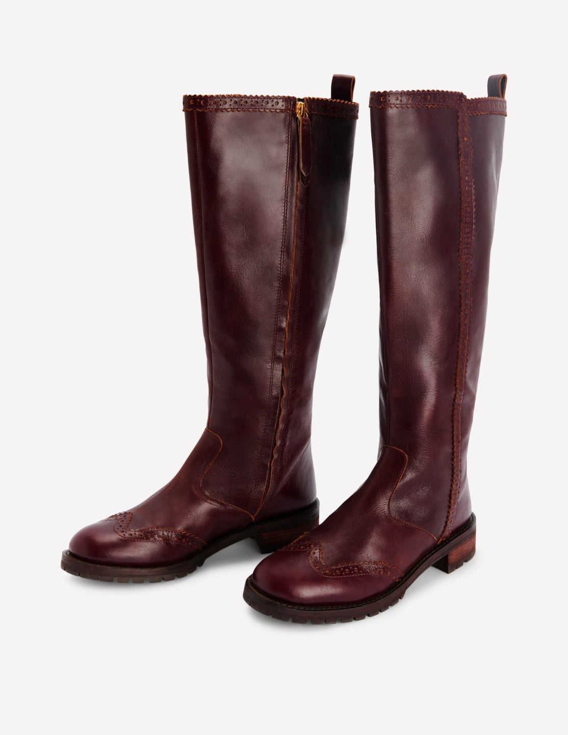 Brogue Detail Knee Boots-Oxblood / Boden Sale