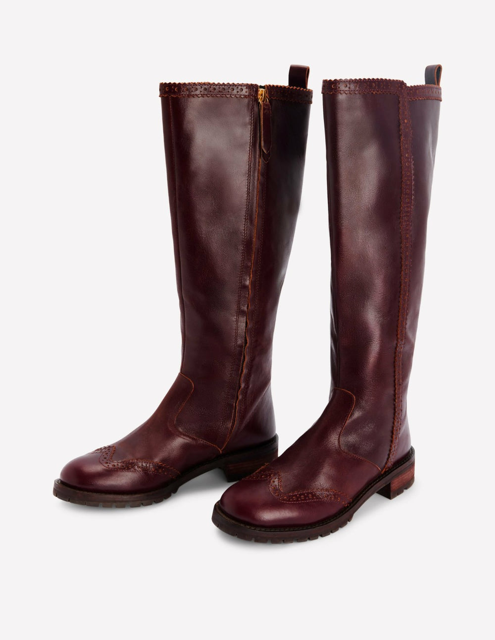 Brogue Detail Knee Boots-Oxblood / Boden Sale
