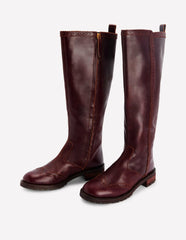 Brogue Detail Knee Boots-Oxblood / Boden Sale
