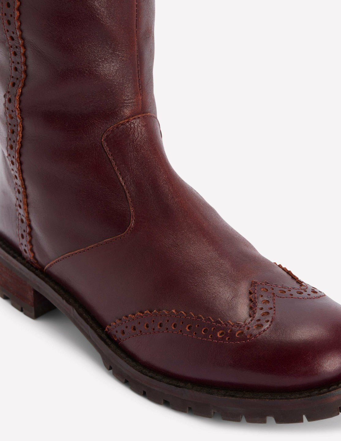 Brogue Detail Knee Boots-Oxblood / Boden Sale