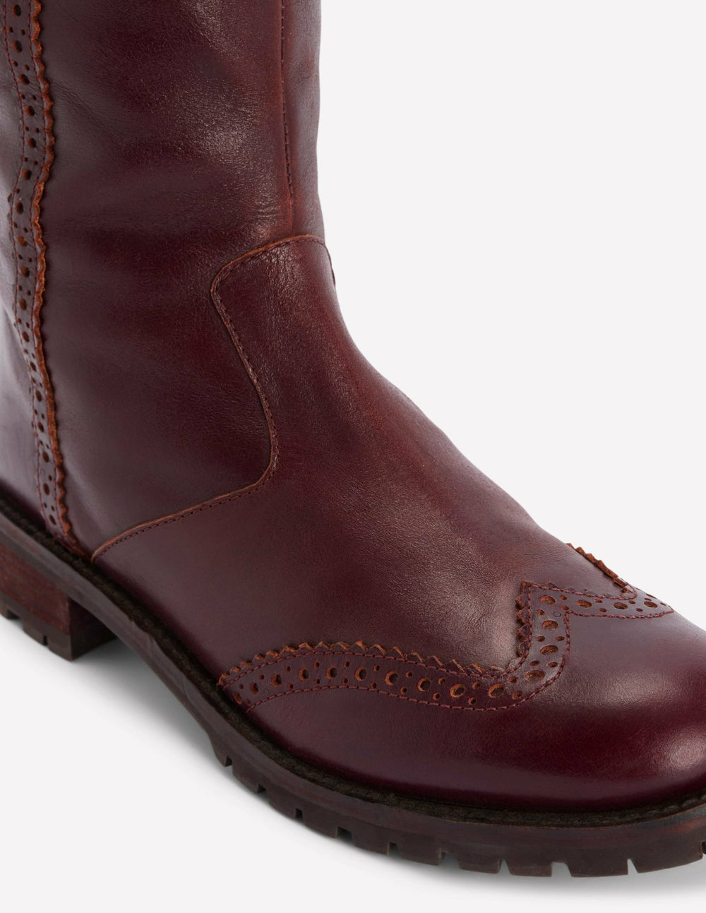 Brogue Detail Knee Boots-Oxblood / Boden Sale