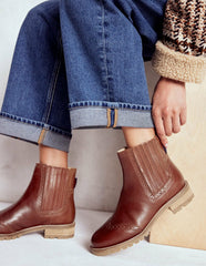 Brogue Detail Chelsea Boots-Tan / Boden Sale
