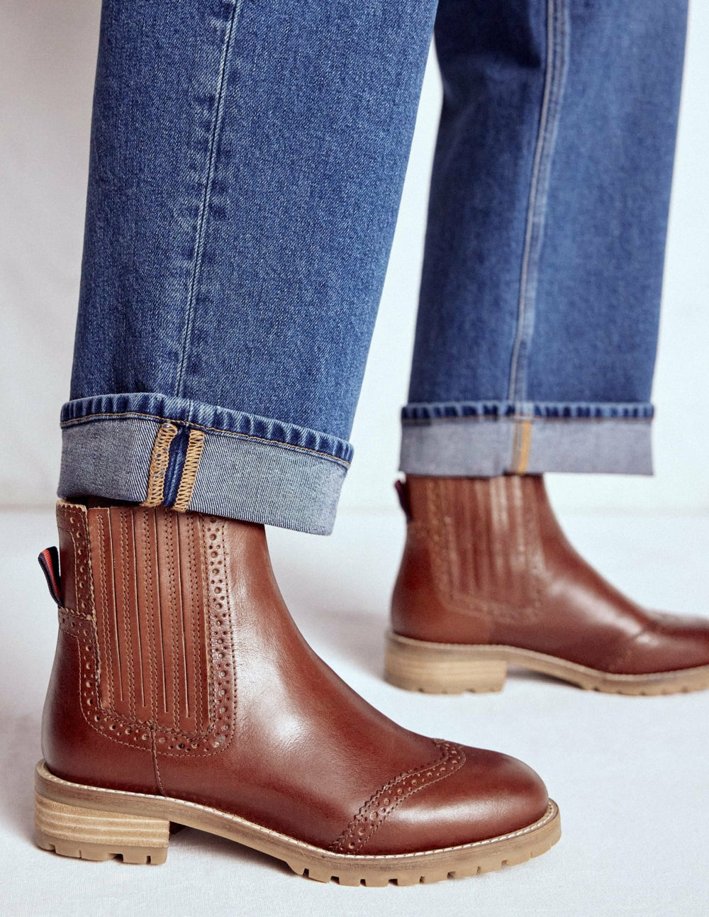 Brogue Detail Chelsea Boots-Tan / Boden Sale