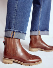 Brogue Detail Chelsea Boots-Tan / Boden Sale