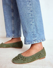 Cut Out Ballet Flats-Deep Olive / Boden Online