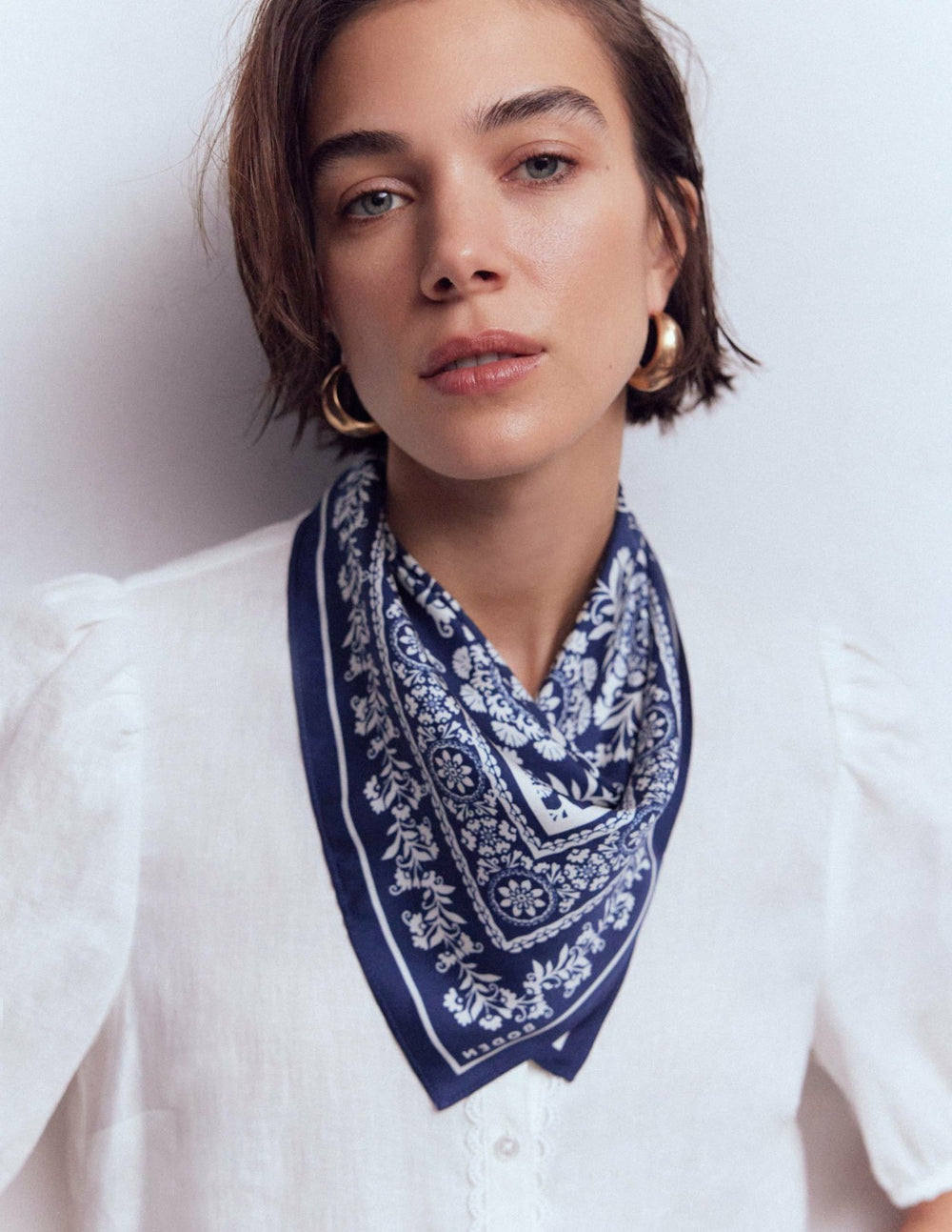 Elisabeth Silk Square Scarf-Navy Decorative Blossom / Boden On sale