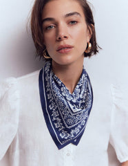 Elisabeth Silk Square Scarf-Navy Decorative Blossom / Boden On sale