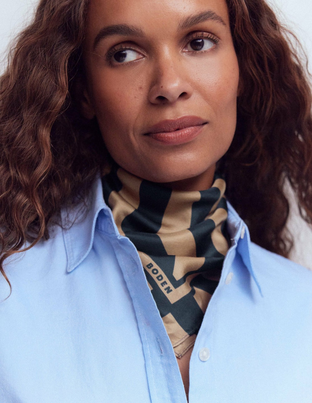 Elisabeth Silk Square Scarf-Navy and Camel Stripe / Boden