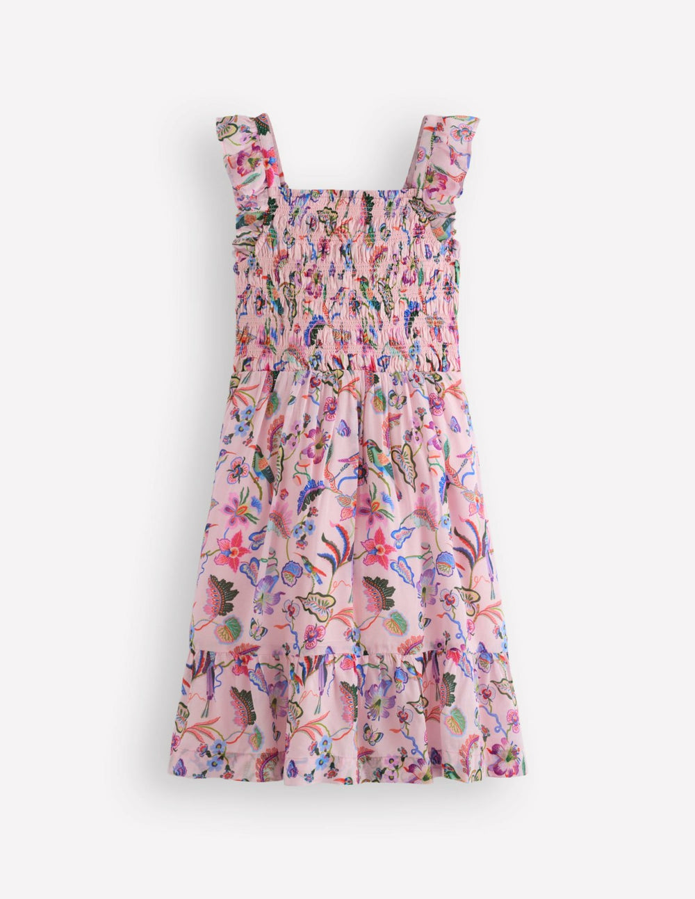 Shirred Bow Back Detail Dress-Multi Pink Floral / Boden Sale