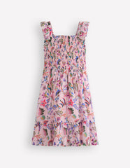 Shirred Bow Back Detail Dress-Multi Pink Floral / Boden Sale