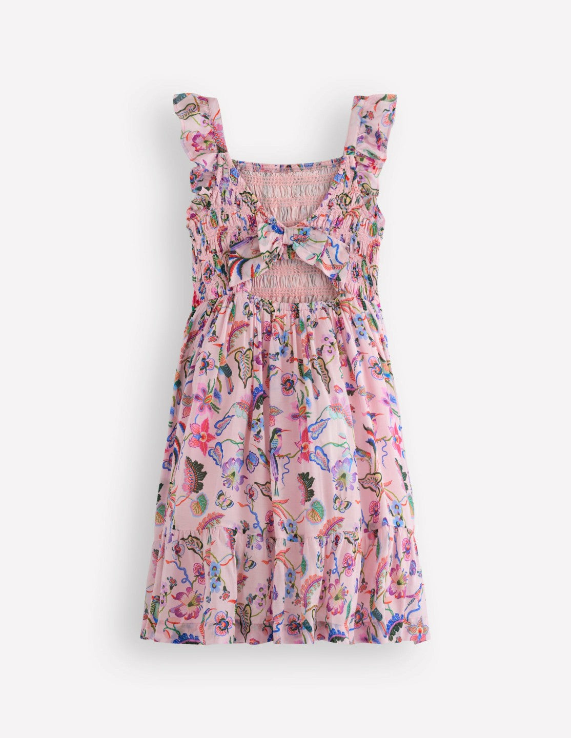 Shirred Bow Back Detail Dress-Multi Pink Floral / Boden Sale