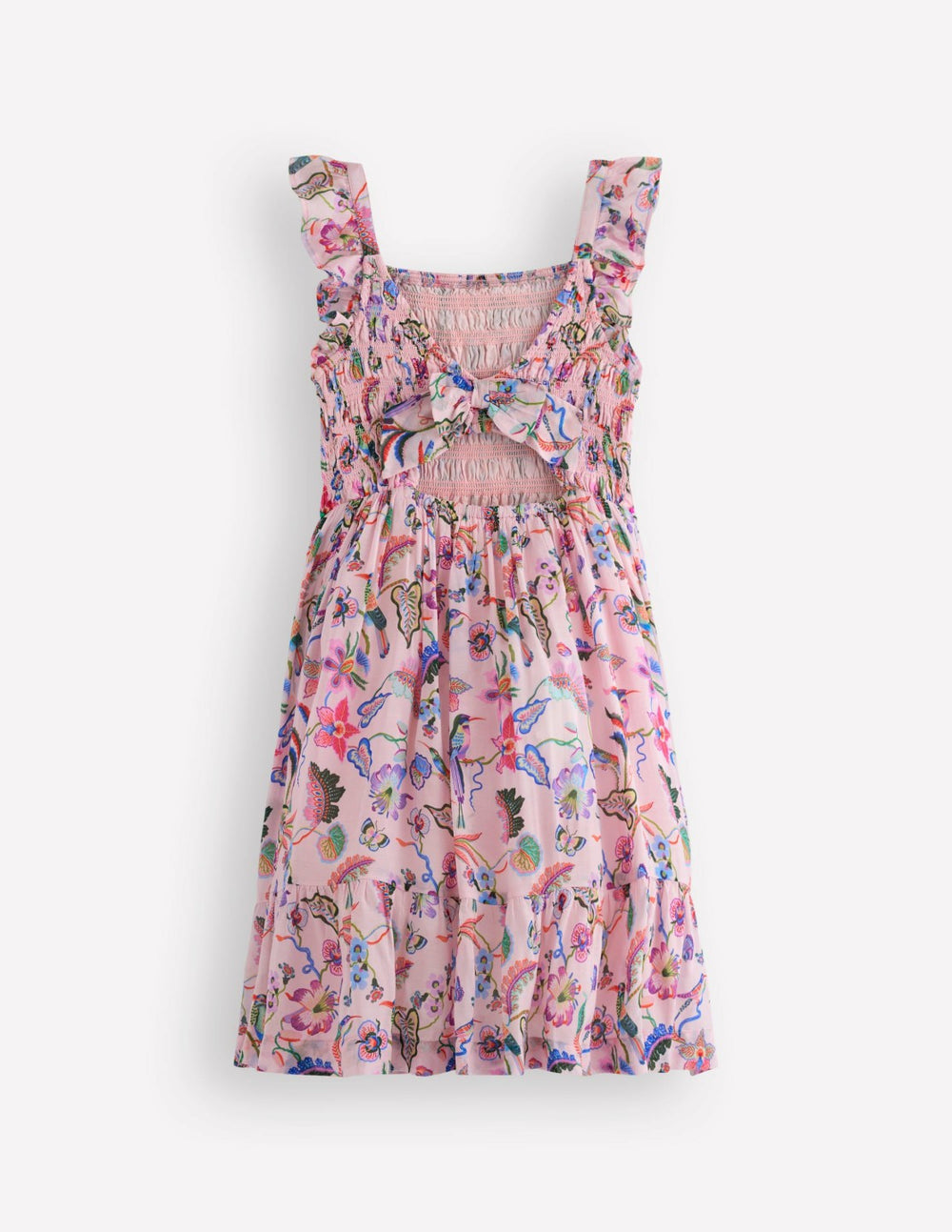 Shirred Bow Back Detail Dress-Multi Pink Floral / Boden Sale