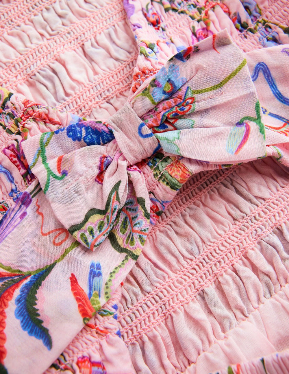 Shirred Bow Back Detail Dress-Multi Pink Floral / Boden Sale