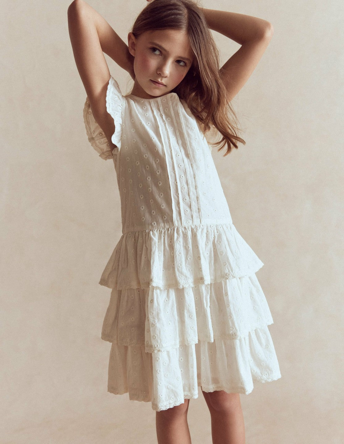 Pintuck Tiered Dress-Soft Ivory / Boden Online