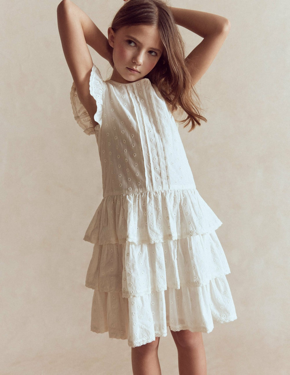 Pintuck Tiered Dress-Soft Ivory / Boden Online