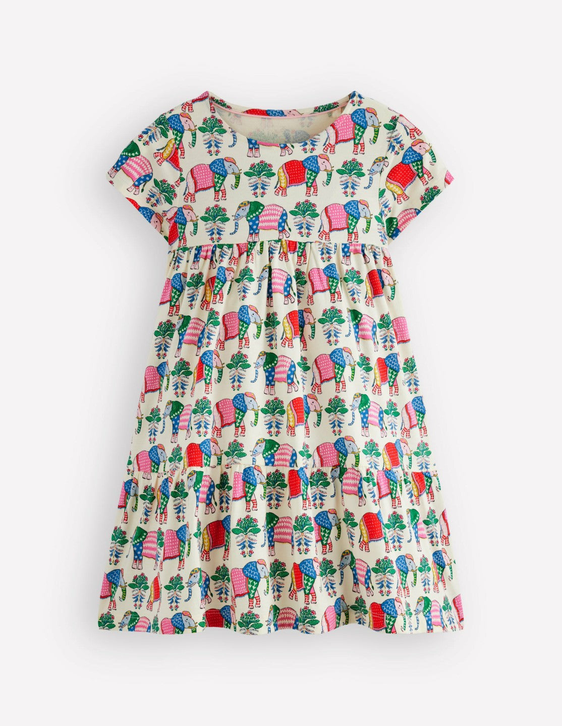 Ariel Twirly Jersey Dress-Multi Elephant Woodblock / Boden Outlet