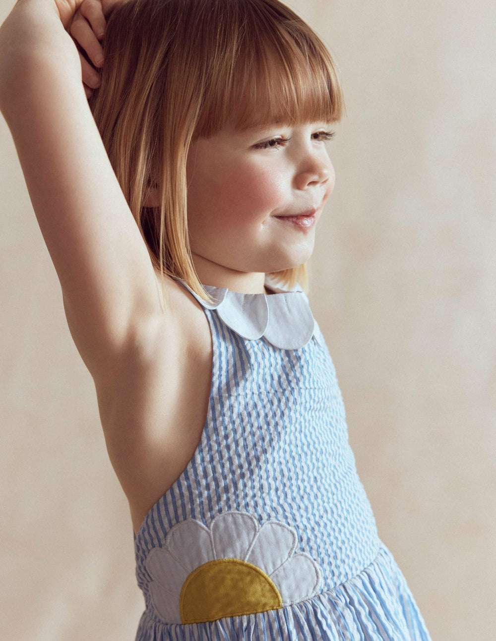 Novelty Cross-back Dress-Blue Daisy Applique / Boden On sale