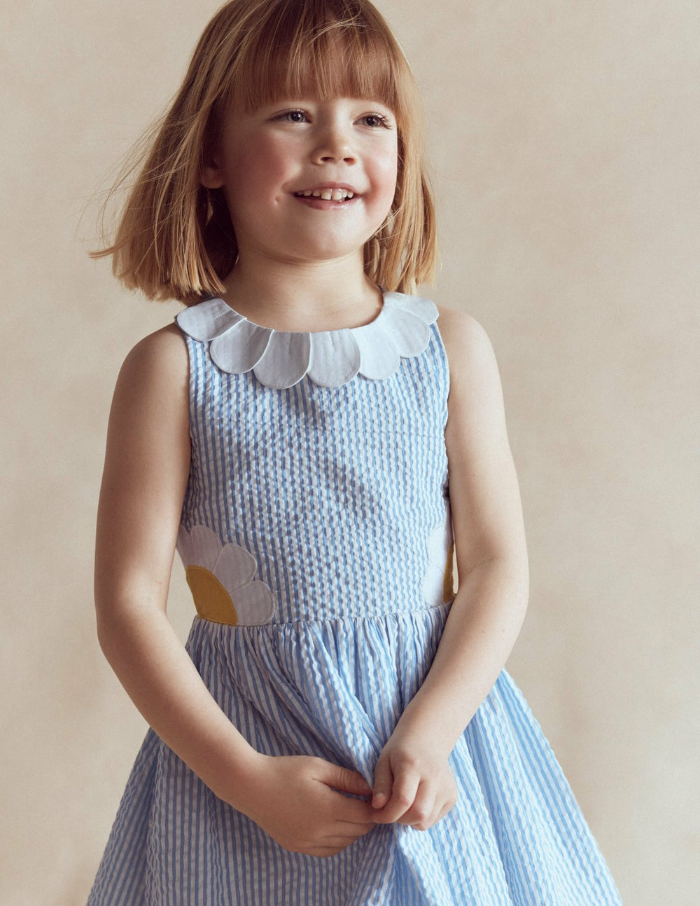 Novelty Cross-back Dress-Blue Daisy Applique / Boden On sale