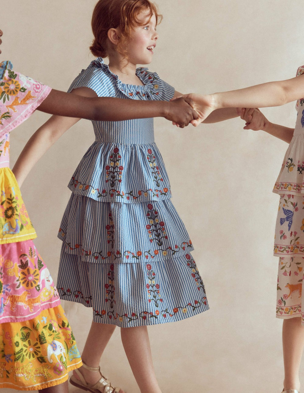 Tiered Ruffle Woven Dress-Ticking Stripe Floral / Boden Sale