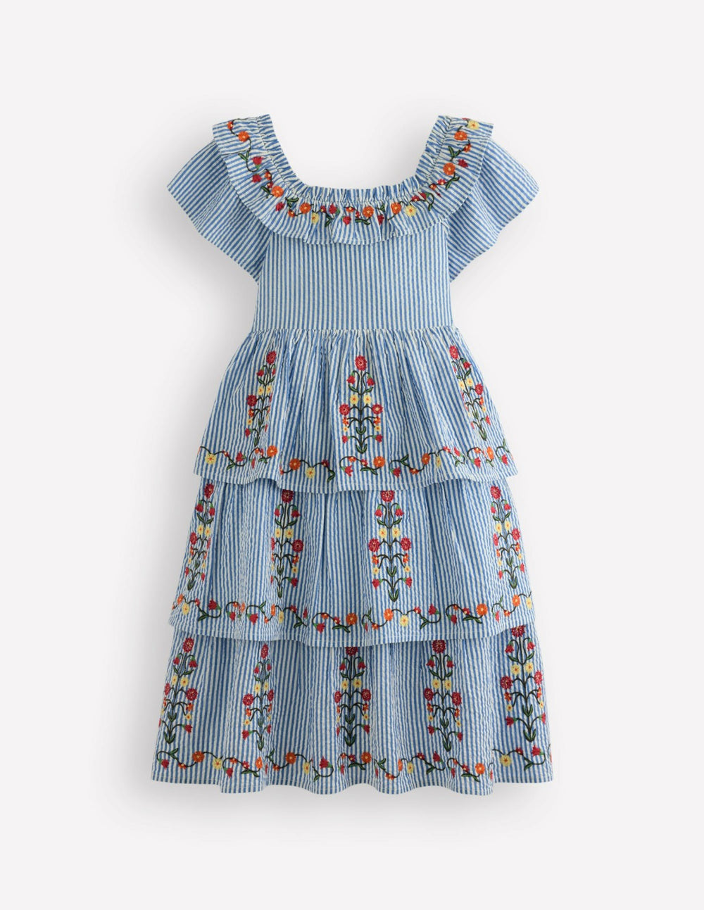 Tiered Ruffle Woven Dress-Ticking Stripe Floral / Boden Sale
