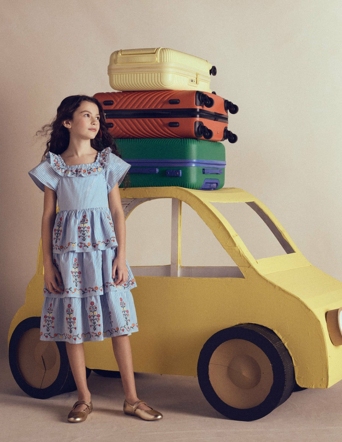 Tiered Ruffle Woven Dress-Ticking Stripe Floral / Boden Sale