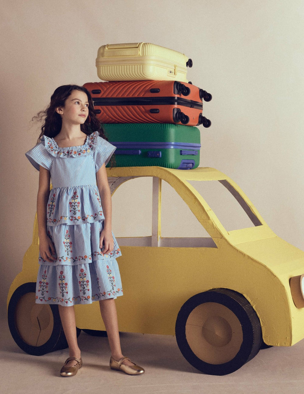 Tiered Ruffle Woven Dress-Ticking Stripe Floral / Boden Sale
