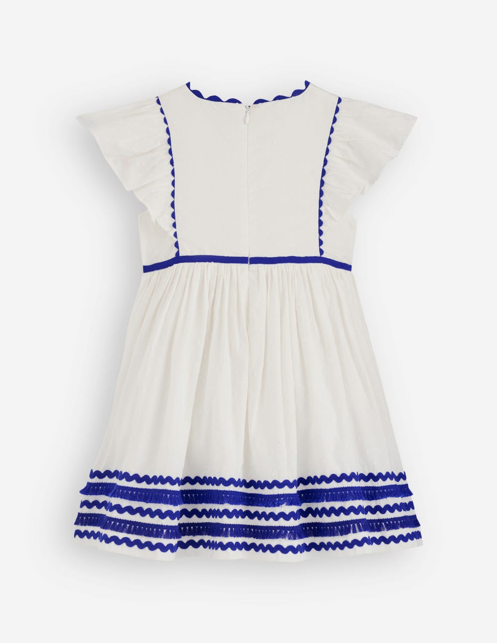 Flutter Sleeve Ric Rac Dress-Soft Ivory/ Bright Blue / Boden Outlet